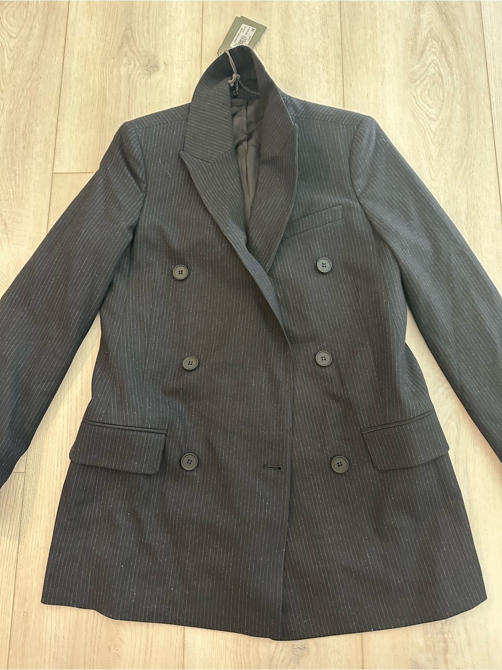 All Saints Black Pinstripe Double-Breasted Blazer